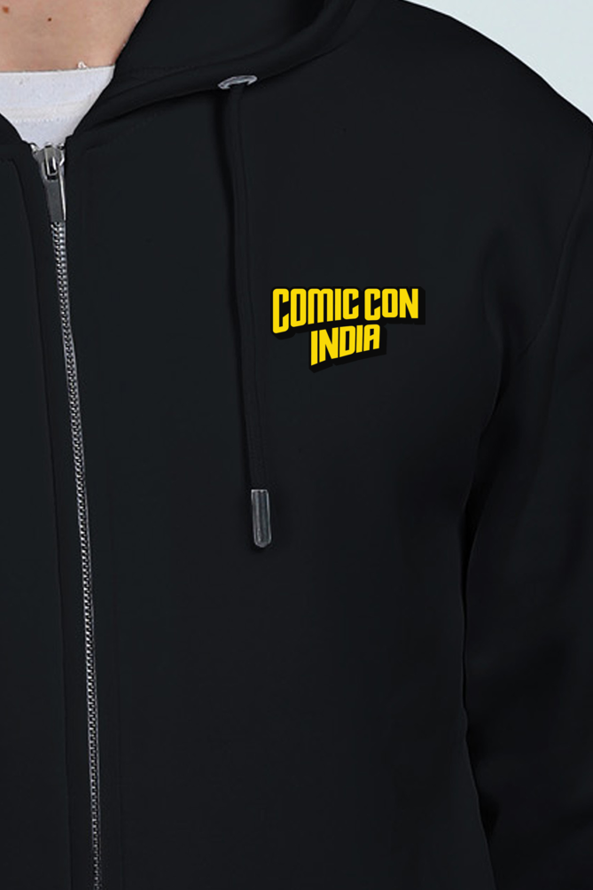 Comic Con India Heavyweight Thick Zip Hoodie Black for Men and Women - Free Sipper