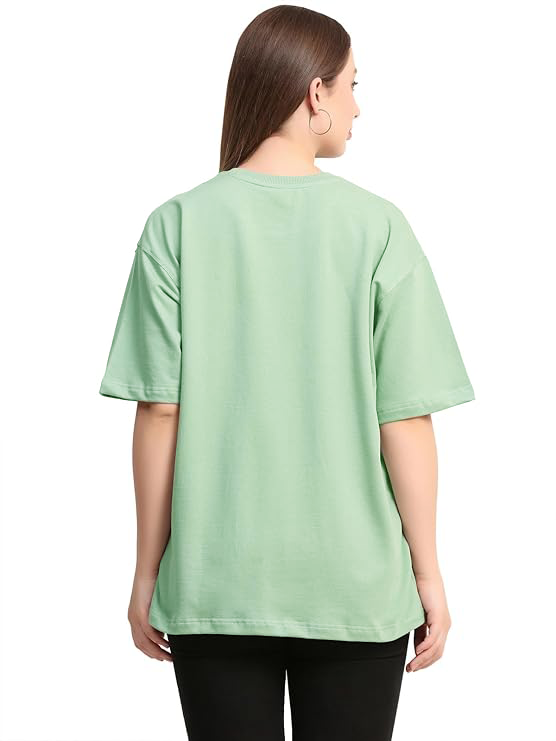 Unisex Solid French Terry Oversized T-shirts JADE GREEN