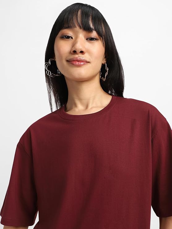 Unisex Solid French Terry Oversized T-shirts MAROON