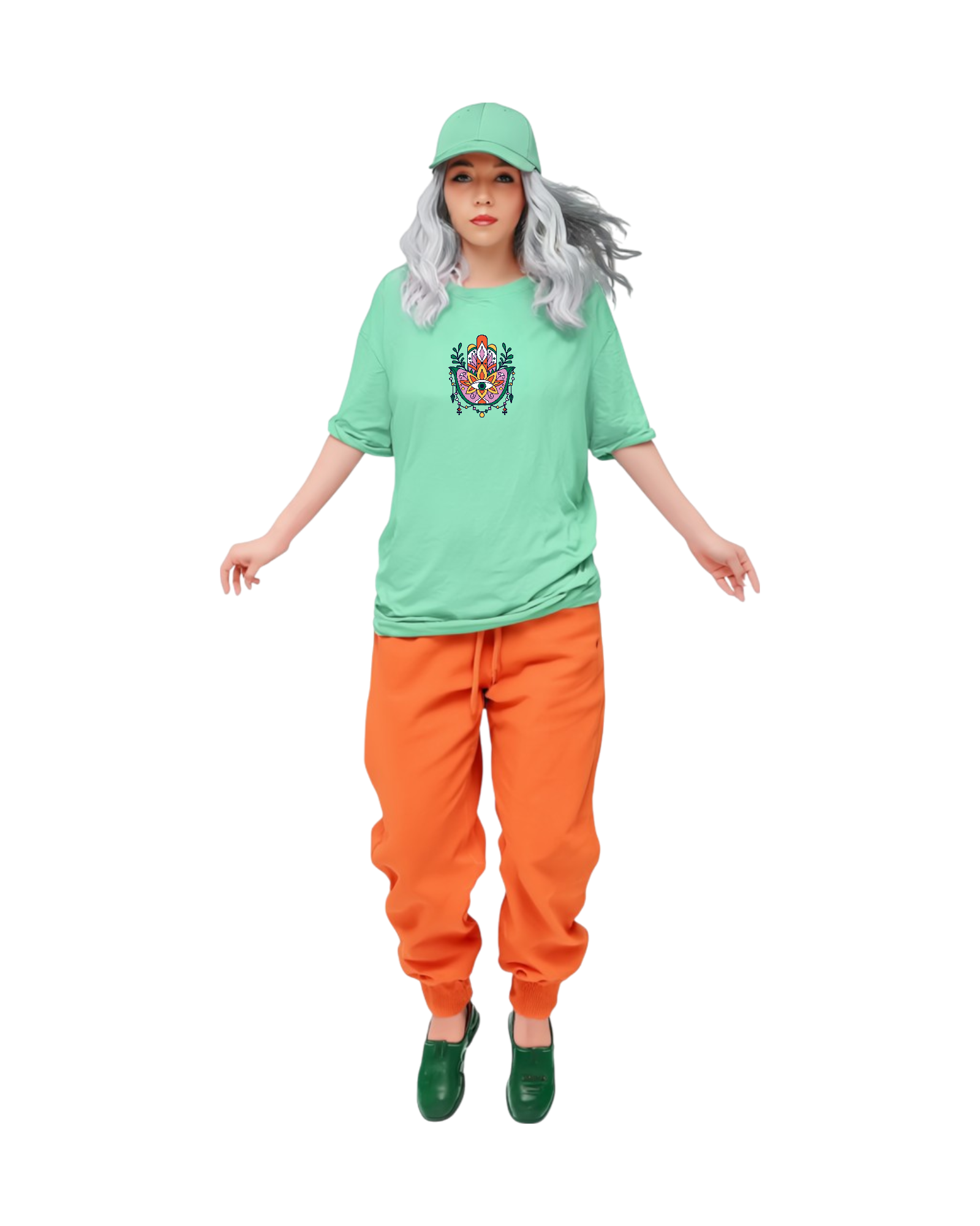 Unisex Hamsa Symbol French Terry Oversized Fit Jade Green T-shirt