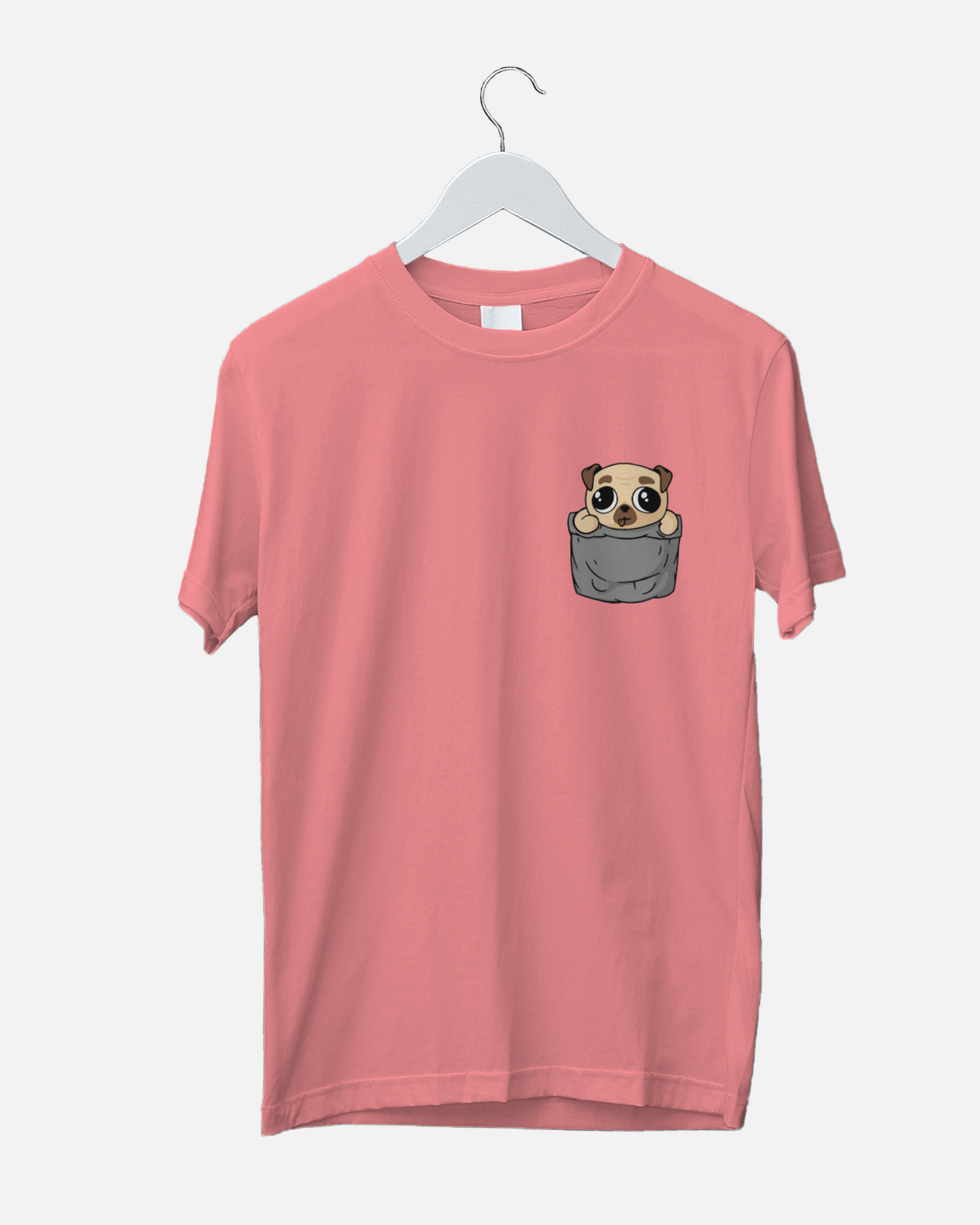 Women's Round Neck Pocket Puppy Print T-shirt