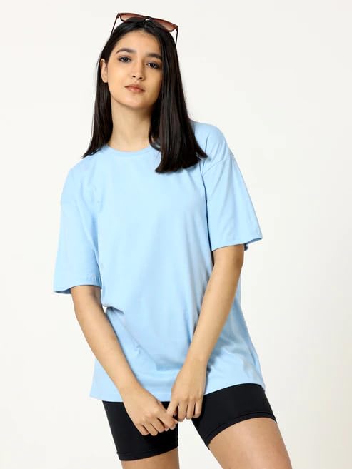 Unisex Solid French Terry Oversized T-shirts BABY BLUE
