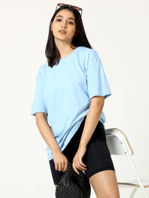 Unisex Solid French Terry Oversized T-shirts BABY BLUE