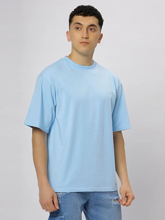 Unisex Solid French Terry Oversized T-shirts BABY BLUE
