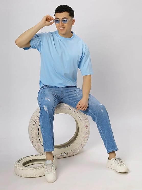 Unisex Solid French Terry Oversized T-shirts BABY BLUE