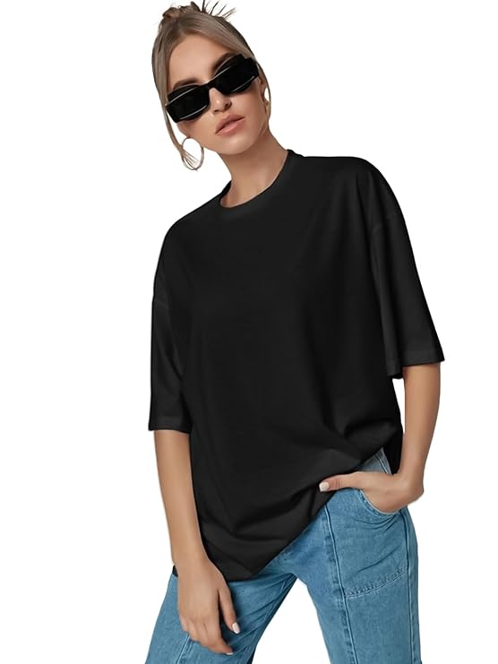Unisex Solid French Terry Oversized T-shirts BLACK