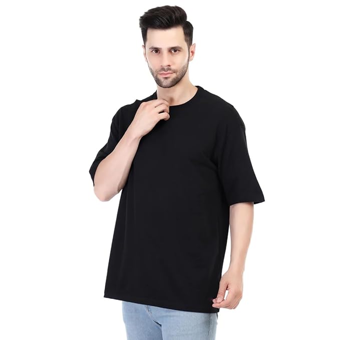 Unisex Solid French Terry Oversized T-shirts BLACK