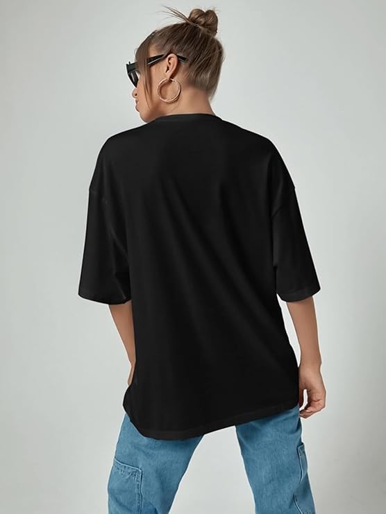 Unisex Solid French Terry Oversized T-shirts BLACK