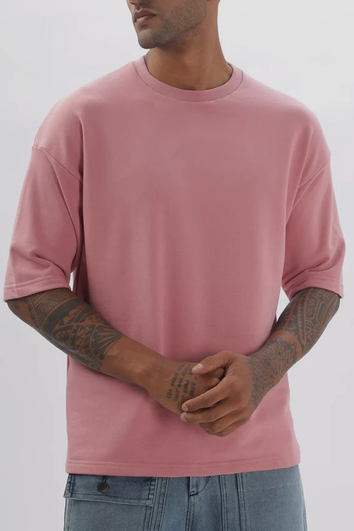Unisex Solid French Terry Oversized T-shirts FLAMINGO PINK