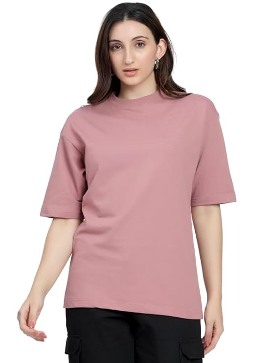 Unisex Solid French Terry Oversized T-shirts FLAMINGO PINK