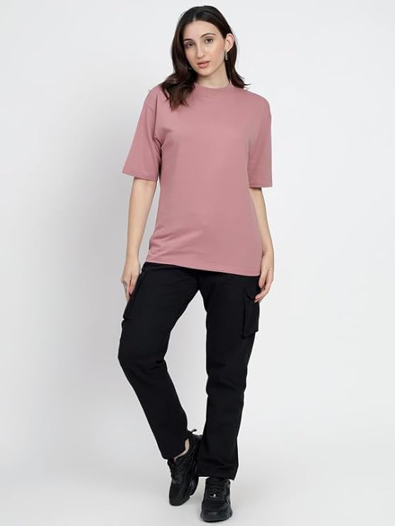 Unisex Solid French Terry Oversized T-shirts FLAMINGO PINK