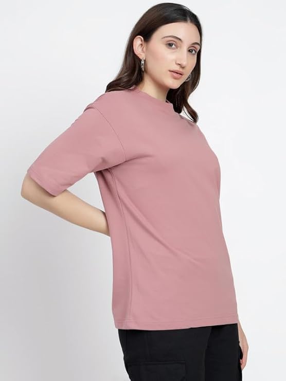 Unisex Solid French Terry Oversized T-shirts FLAMINGO PINK