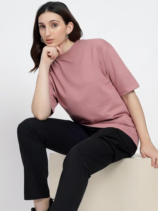 Unisex Solid French Terry Oversized T-shirts FLAMINGO PINK