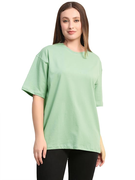 Unisex Solid French Terry Oversized T-shirts JADE GREEN