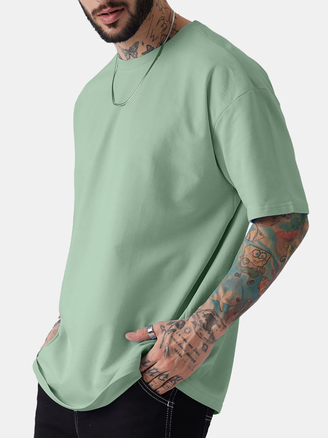 Unisex Solid French Terry Oversized T-shirts JADE GREEN