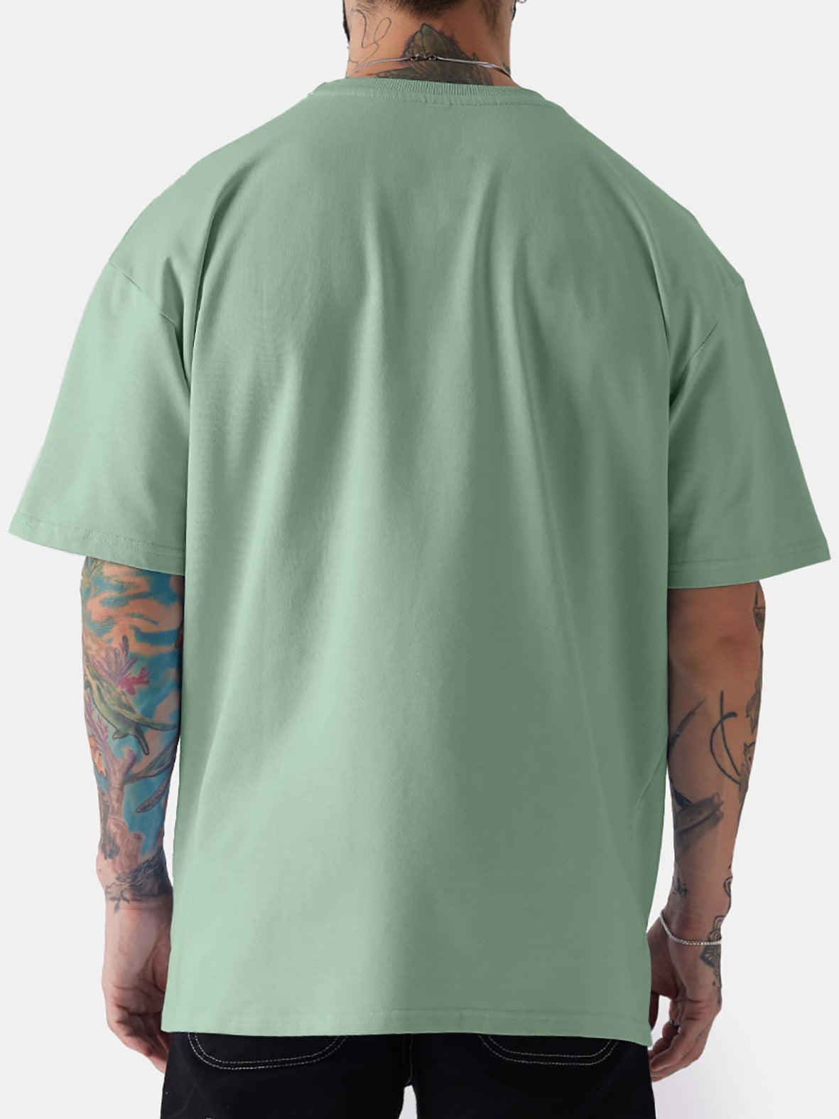 Unisex Solid French Terry Oversized T-shirts JADE GREEN