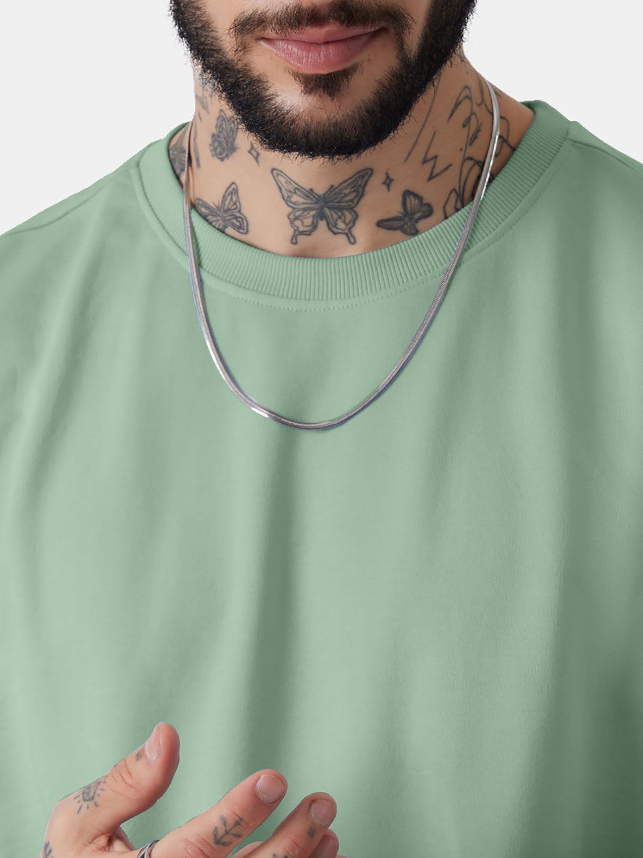 Unisex Solid French Terry Oversized T-shirts JADE GREEN