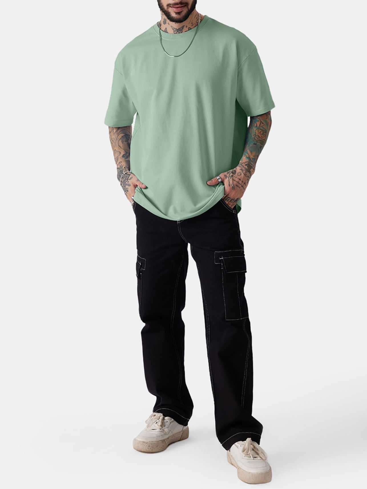 Unisex Solid French Terry Oversized T-shirts JADE GREEN