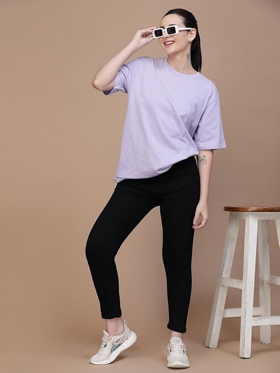 Unisex Solid French Terry Oversized T-shirts LAVENDER