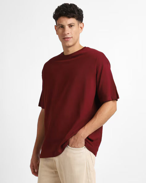 Unisex Solid French Terry Oversized T-shirts MAROON