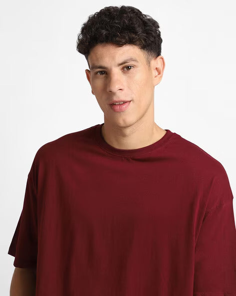 Unisex Solid French Terry Oversized T-shirts MAROON