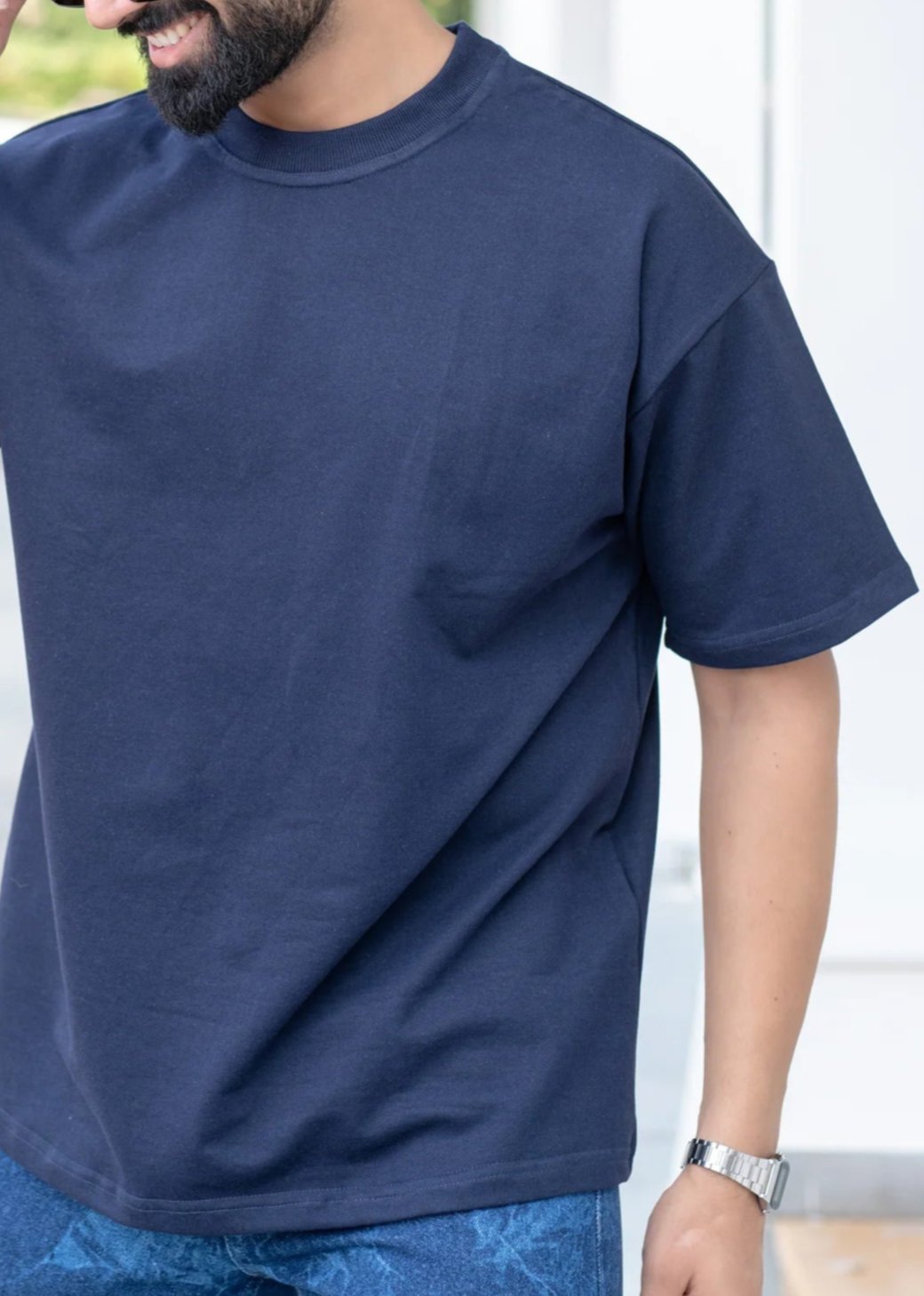 Unisex Solid French Terry Oversized T-shirts NAVY BLUE