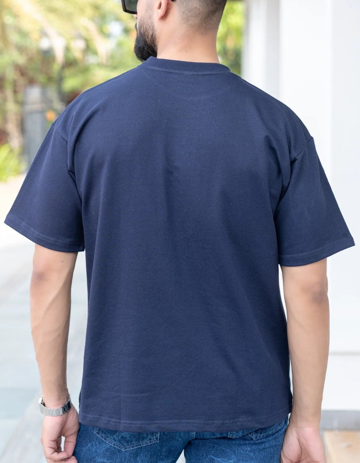 Unisex Solid French Terry Oversized T-shirts NAVY BLUE