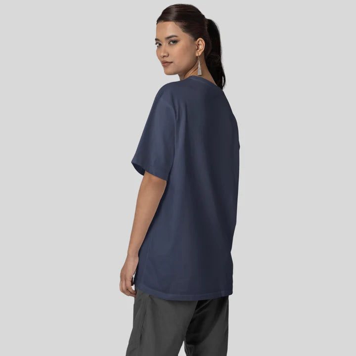 Unisex Solid French Terry Oversized T-shirts NAVY BLUE