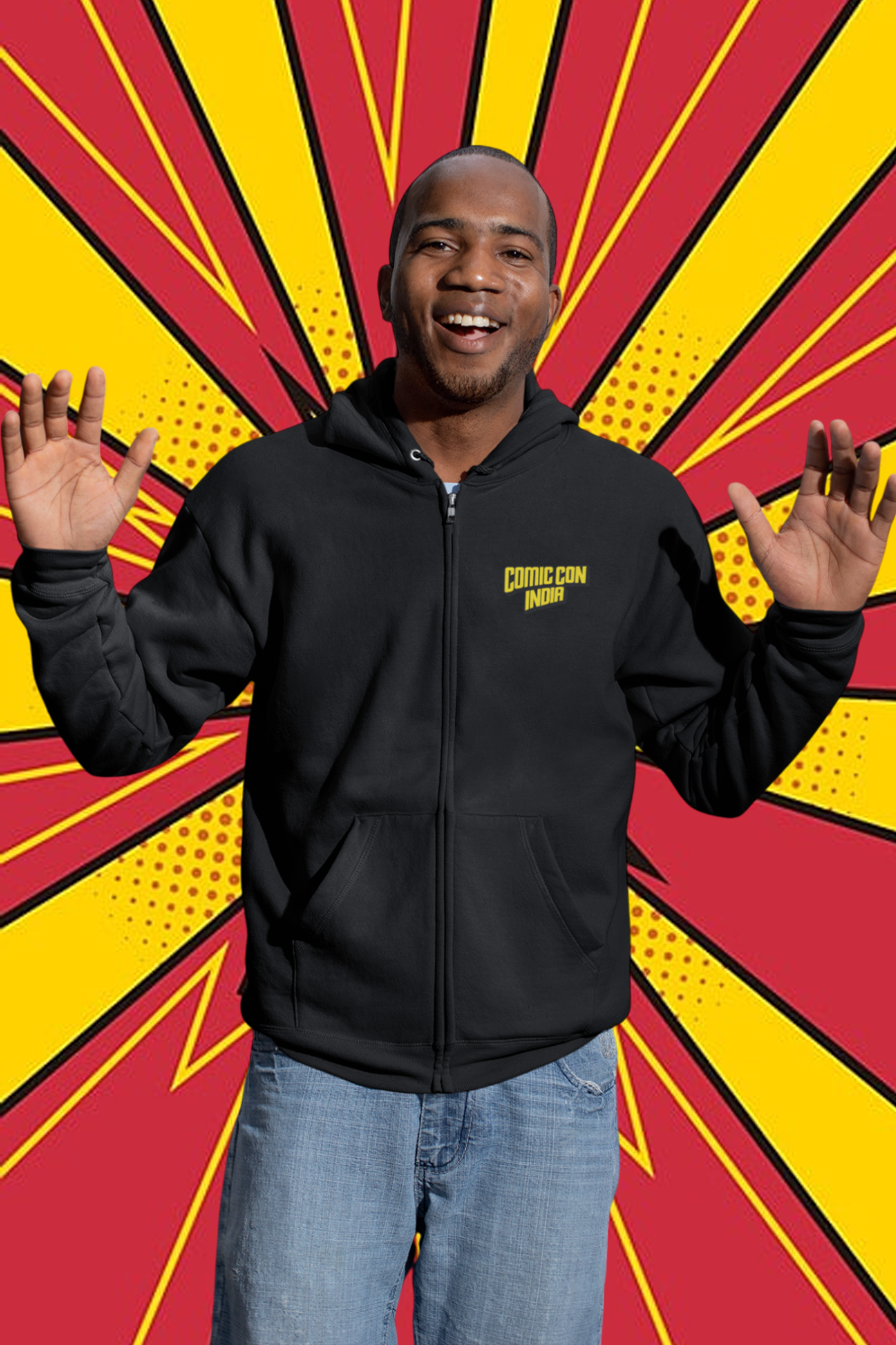 Comic Con India Heavyweight Thick Zip Hoodie Black for Men and Women - Free Sipper