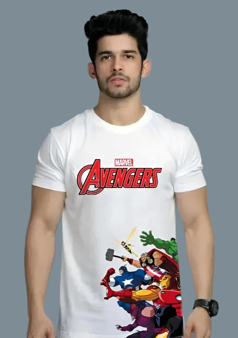 Marvel Avengers Printed White Cotton Blend T shirt for Men