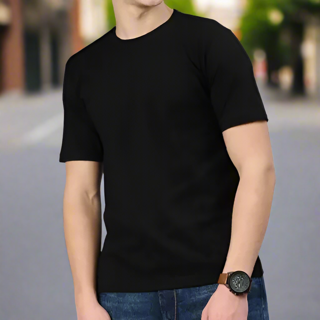 Round neck t shirts for men Black colour