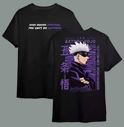 Men Oversized Anime Printed Round Neck Polyester Black T-Shirt