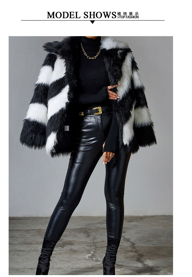 Black Faux Rabbit Fur Coat Luxury Fur Coat  Jackets Women