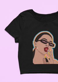 Embellished CHERRY BLING Cotton Half Sleeve Black Printed Crop Top