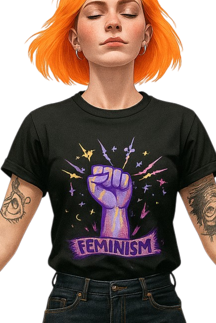 "Feminism Fist" Black Round Neck Cotton T-shirt for Women Regular Fit