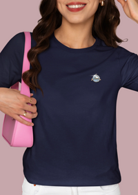 Embellished Celestial ASTRO-CAT BLING Classic Fit Cotton Half Sleeve Navy Blue T-Shirt