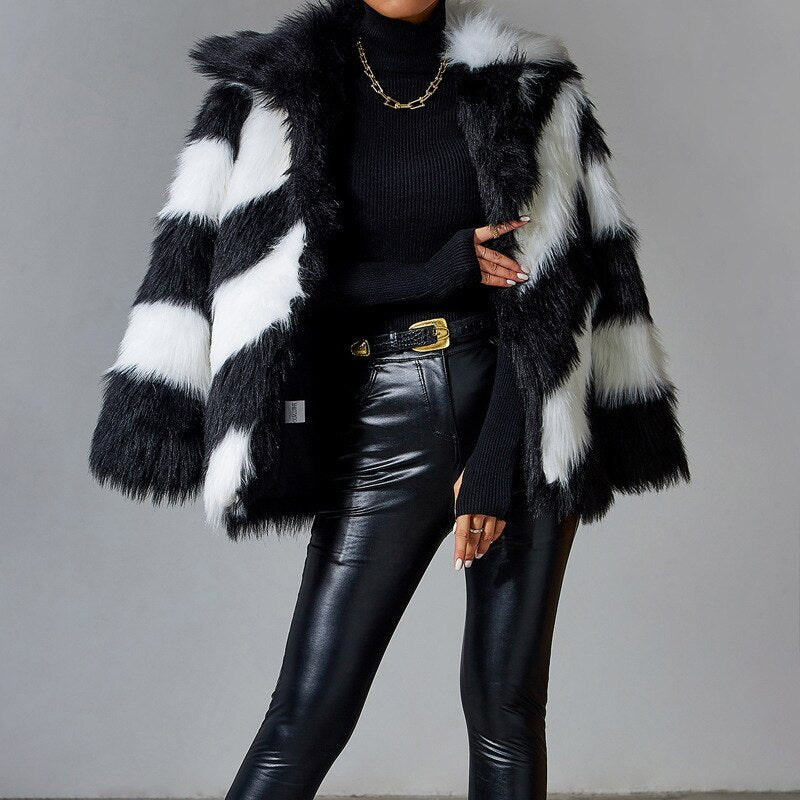 Black Faux Rabbit Fur Coat Luxury Fur Coat  Jackets Women