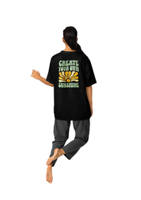 "Sunshine" Black Round Neck Cotton T-shirt for Women Oversized Fit