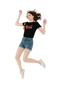 "Unique" Black Round Neck Cotton T-shirt for Women Regular Fit