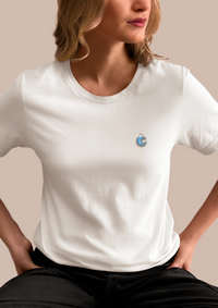 Embellished Celestial CRESCENT BLING Classic Fit Cotton Half Sleeve White T-Shirt