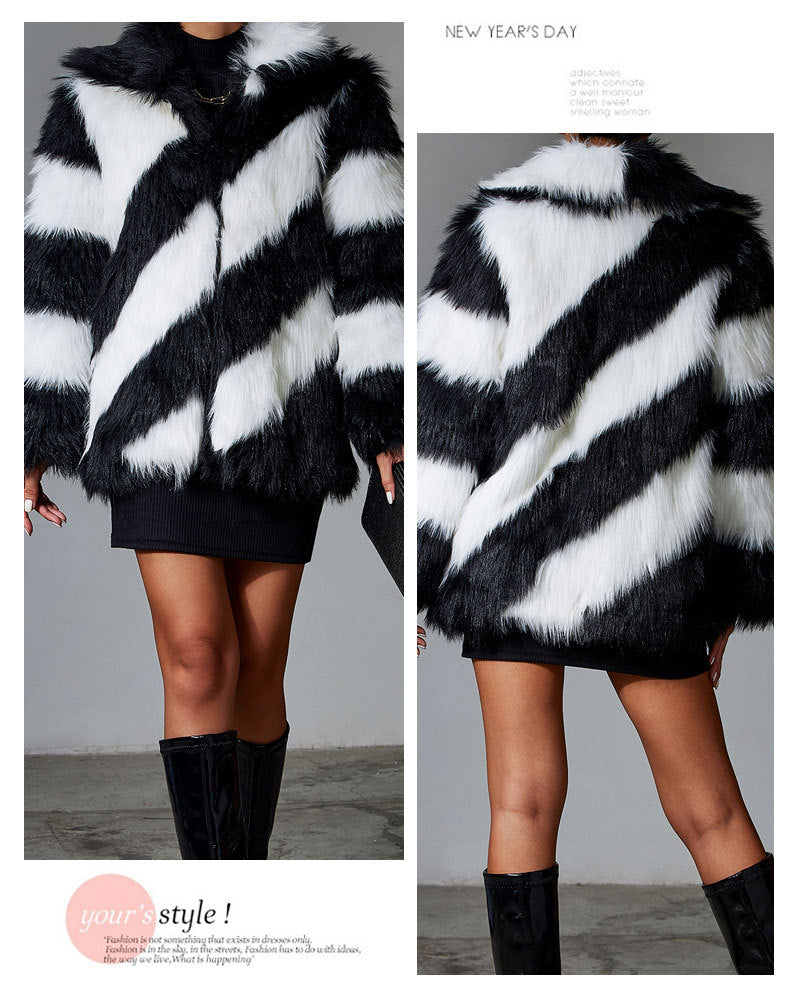 Black Faux Rabbit Fur Coat Luxury Fur Coat  Jackets Women