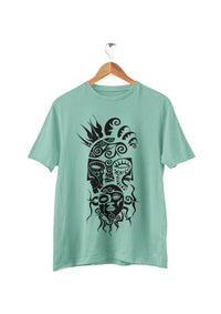 Tribal Mask Unisex Round Neck Classic Fit Jade Green T-Shirt