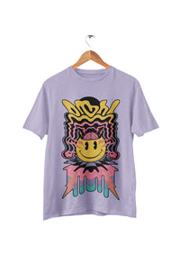 Psychedelic Smiley Unisex Round Neck Classic Fit Lavender T-Shirt