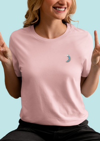 Embellished Celestial MOON BLING Classic Fit Cotton Half Sleeve Baby Pink T-Shirt