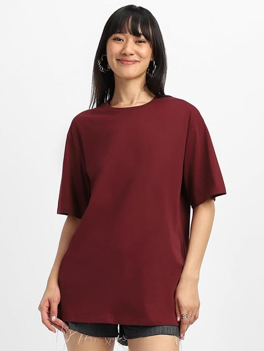 Unisex Solid French Terry Oversized T-shirts MAROON