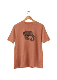 Tribal Elephant Unisex Round Neck Classic Fit Coral T-Shirt