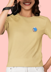 Embellished Celestial SPACESHIP BLING Classic Fit Cotton Half Sleeve Beige T-Shirt