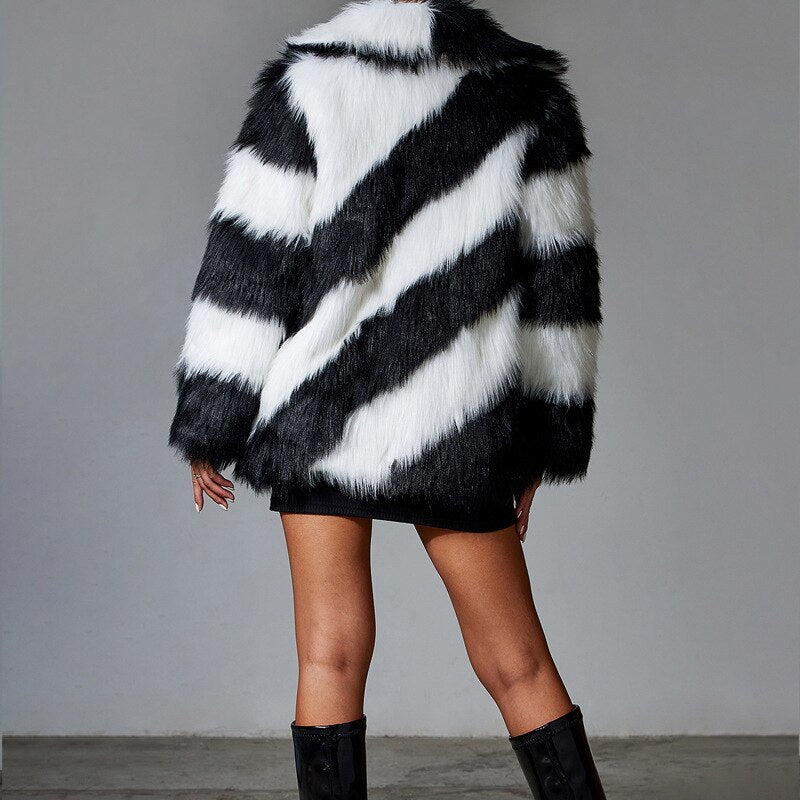 Black Faux Rabbit Fur Coat Luxury Fur Coat  Jackets Women