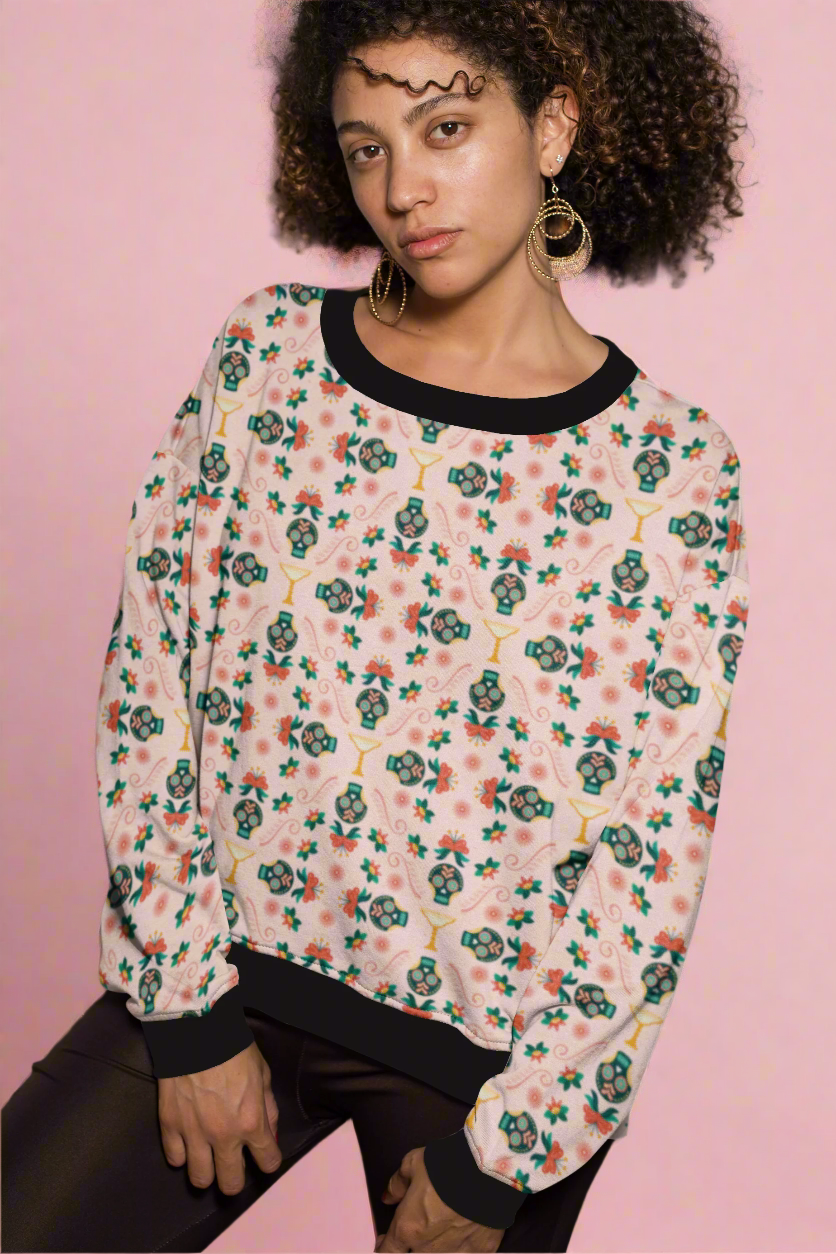 Skull Candy Batik Traditional Round Neck Winter Sweatshirt for Women