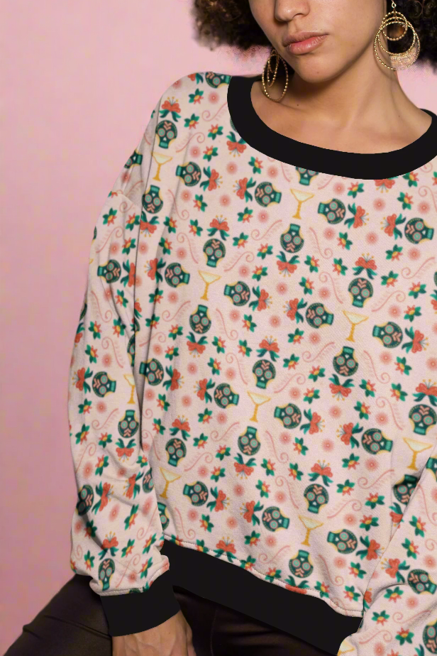 Skull Candy Batik Traditional Round Neck Winter Sweatshirt for Women